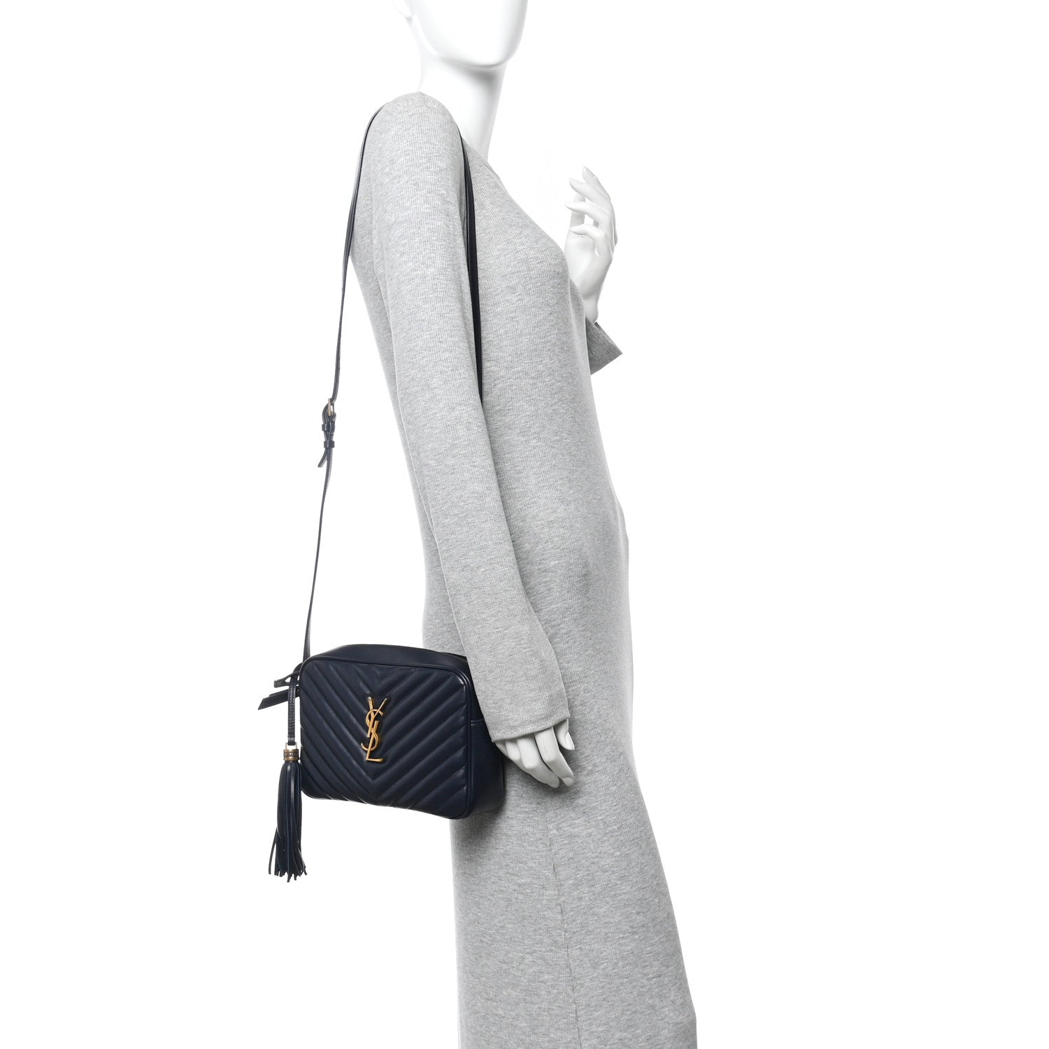 Saint Laurent Calfskin Matelasse Monogram Lou Camera Bag Navy 2 of 10