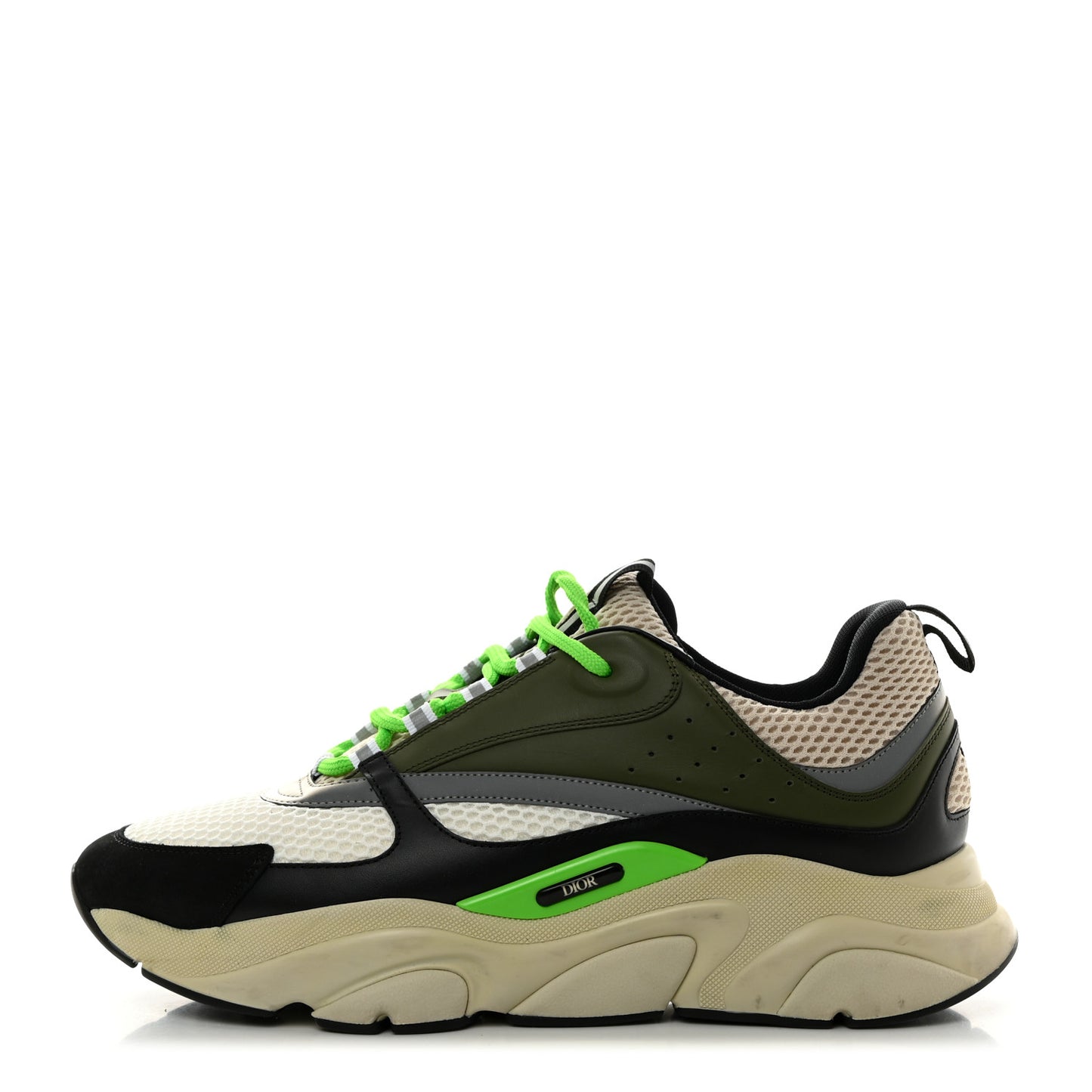 Technical Mesh Calfskin Mens B22 Sneakers 46 Olive Green Black Grey White