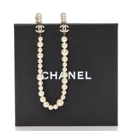 Chanel Graduated Pearl Crystal CC Long Necklace Light Gold 5 of 5