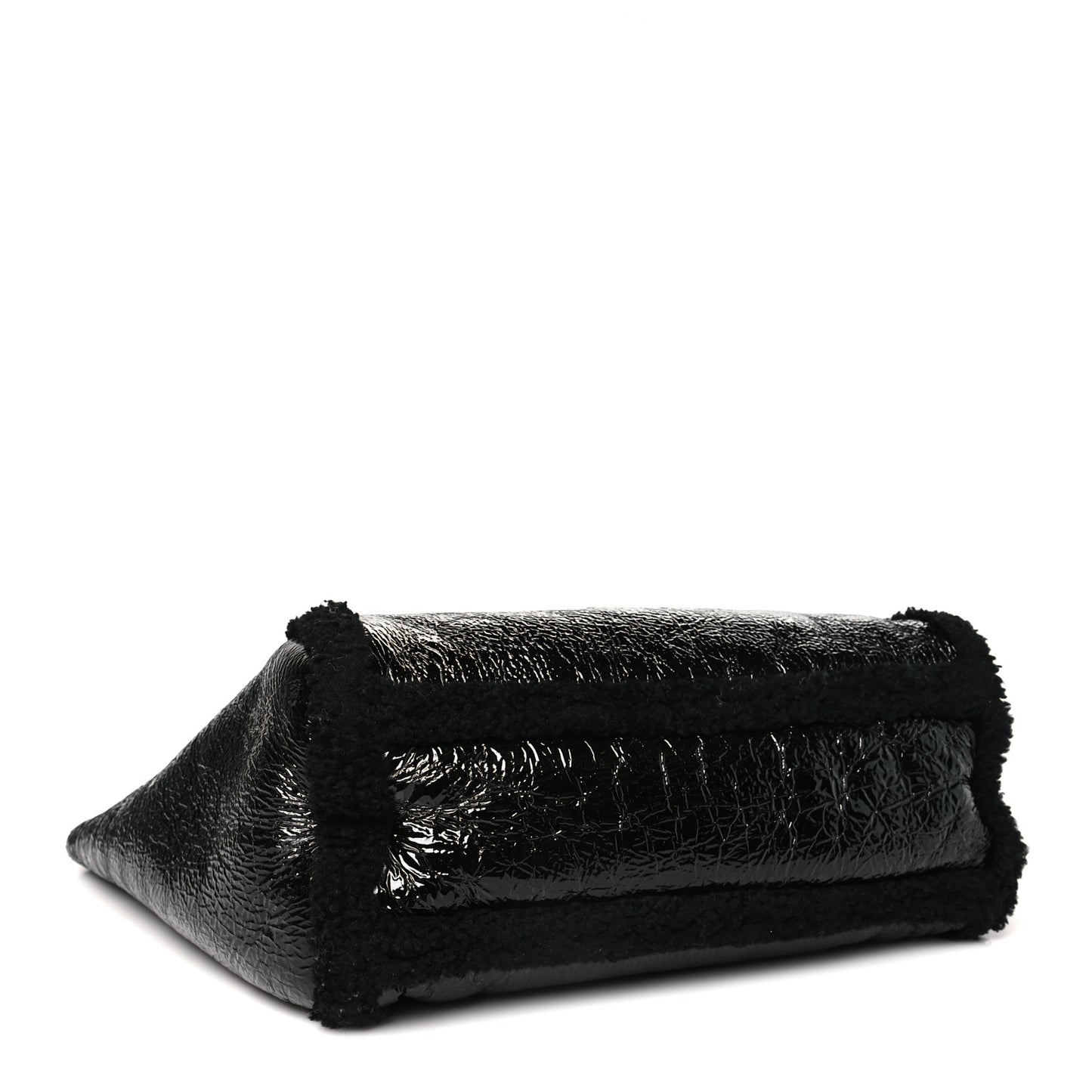 Patent Shearling Medium Soho Shoulder Bag Black