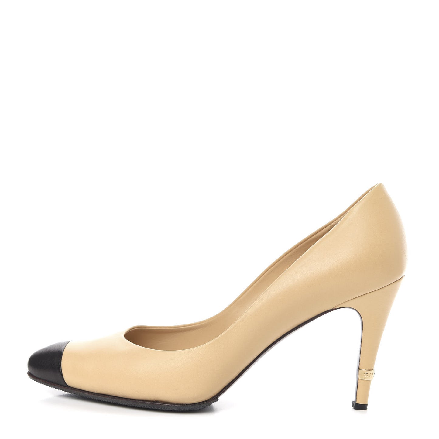 Lambskin Cap Toe CC Pumps 37 Beige Black