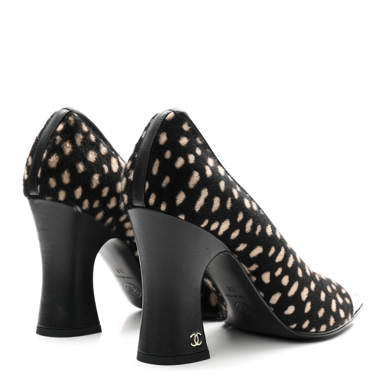 Chanel Pony Hair Lambskin Patent Cap Toe Pumps 38 Black White Dark Red 5 of 9