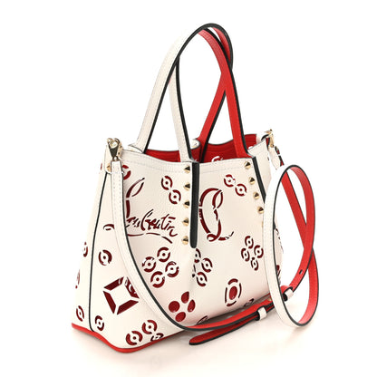 Christian Louboutin Calfskin Loubinthesky Mini Perforated Cabarock Spikes Tote White 3 of 10