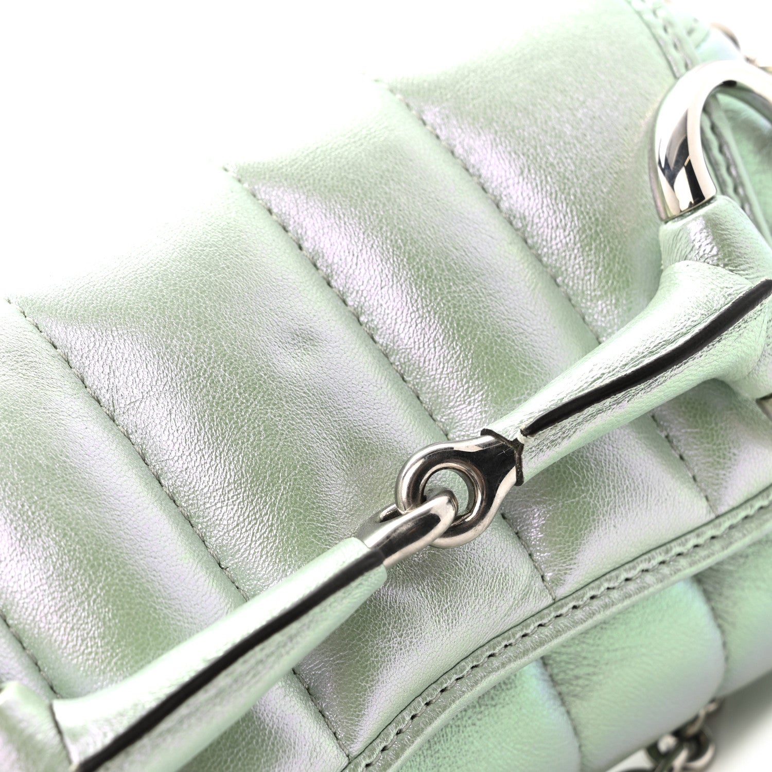 Gucci Iridescent Nappa Vertical Matelasse Small Maxi Horsebit Chain Shoulder Bag Iridescent Salvy Green 12 of 12