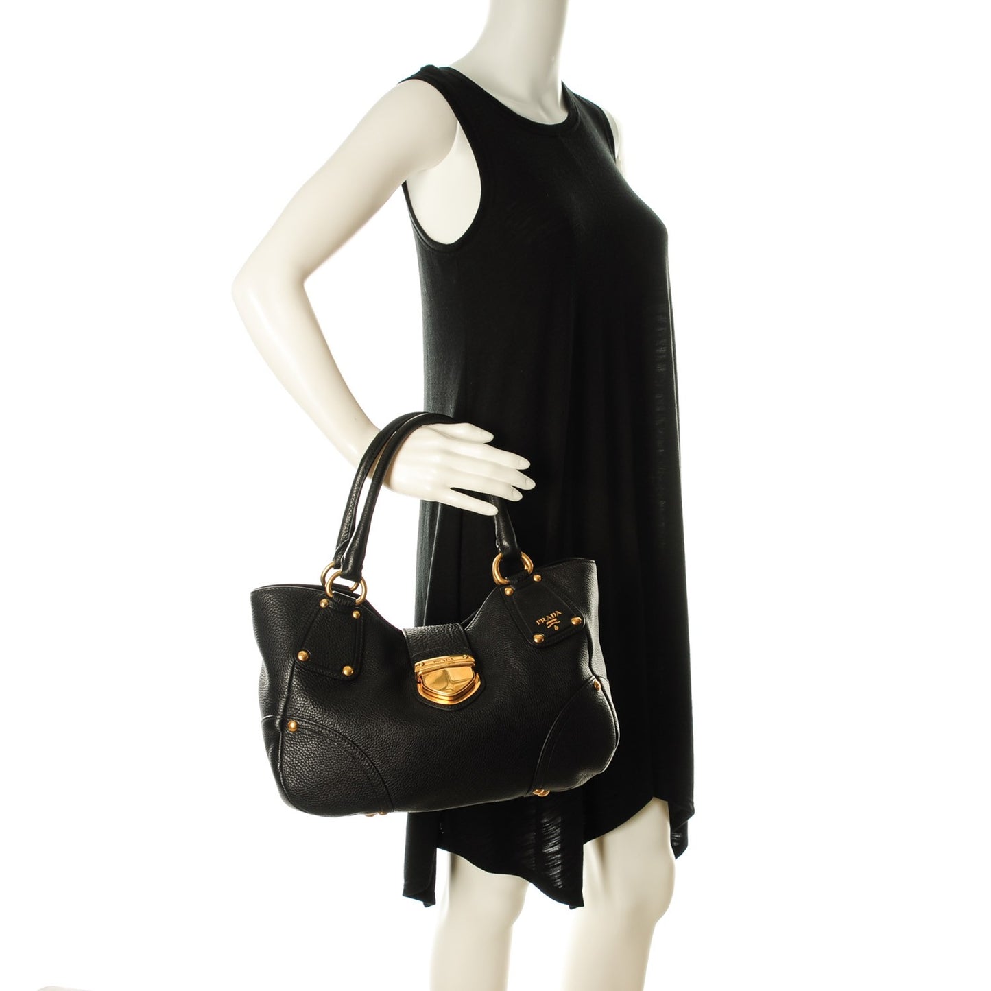 Vitello Daino Pushlock Tote Black