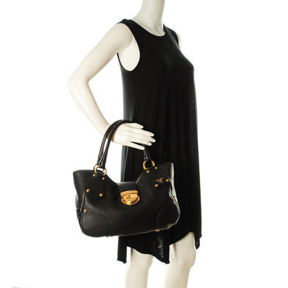 Prada Vitello Daino Pushlock Tote Black 2 of 8