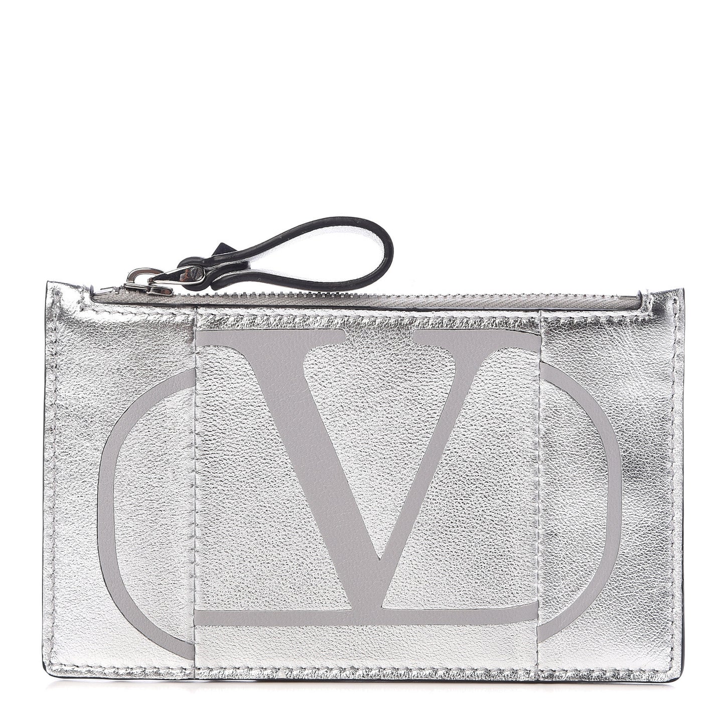 Metallic Calfskin Go Logo Coin Case Card Holder Silver