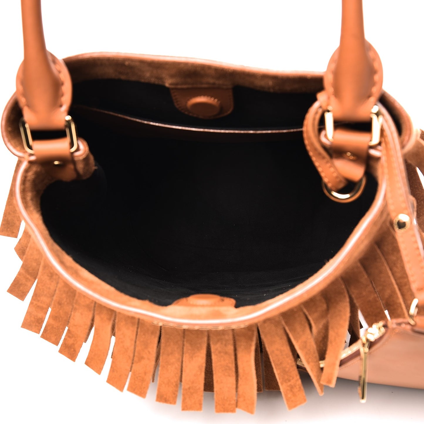 Prorsum Suede Fringe Bucket Bag Cognac