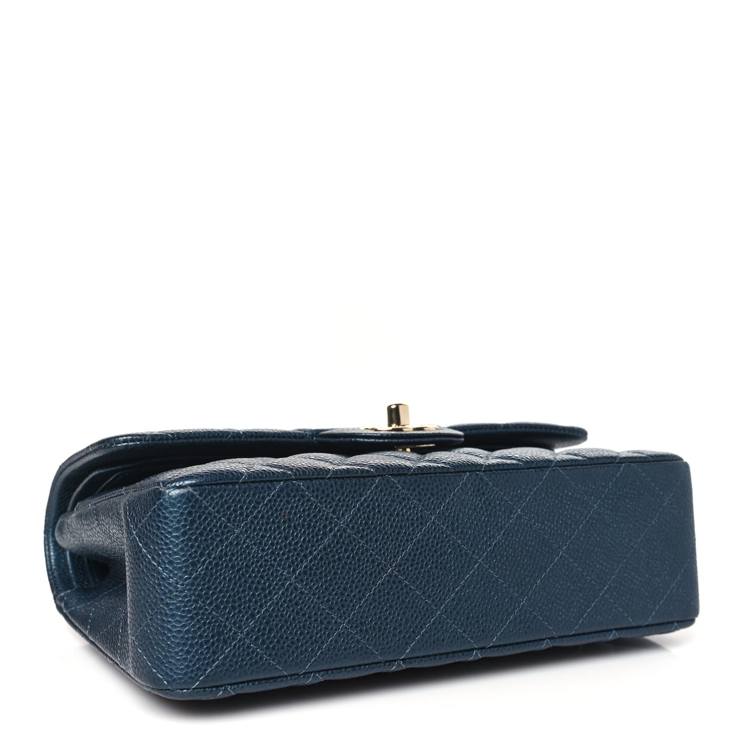 Iridescent Caviar Quilted Small Double Flap Dark Blue