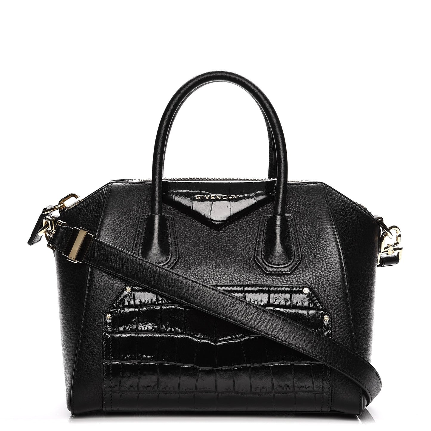 Calfskin Crocodile Embossed Small Antigona Black