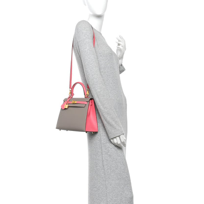 Hermes Epsom Bi-Color Horseshoe Kelly Sellier 25 Etoupe Rose Azalee 2 of 15