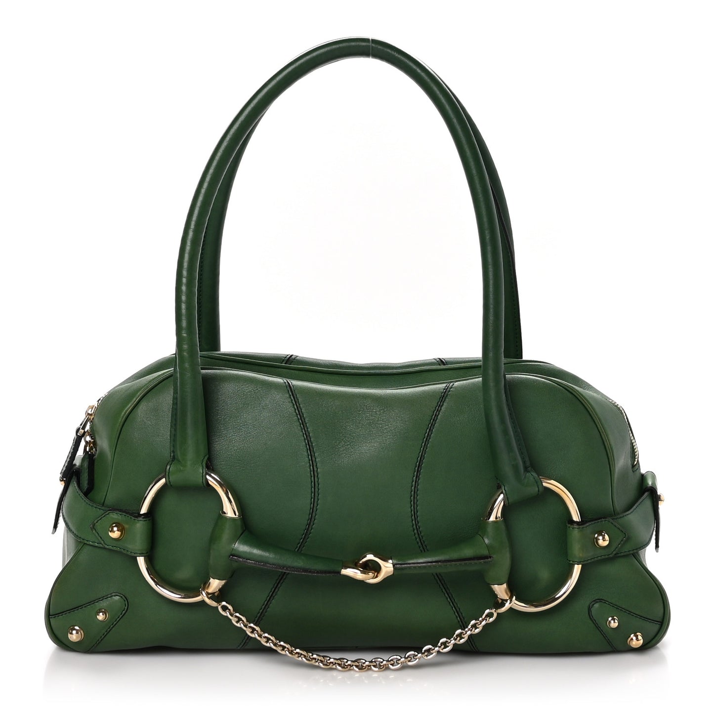 Calfskin Large Horsebit Chain Satchel Green