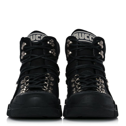 Gucci X SEGA Calfskin Suede Technical Canvas Womens Flashtrek High-Top Sneakers 35 Black 2 of 9