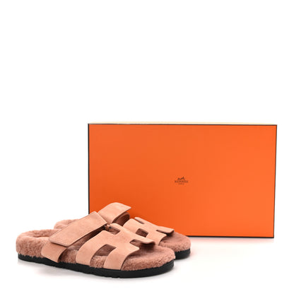 Hermes Suede Goatskin Woolskin Womens Chypre Sandals 38 Rose Aube 9 of 9