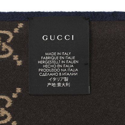 Gucci Wool Silk GG Monogram Ripon Simple Scarf Brown Blue 4 of 4