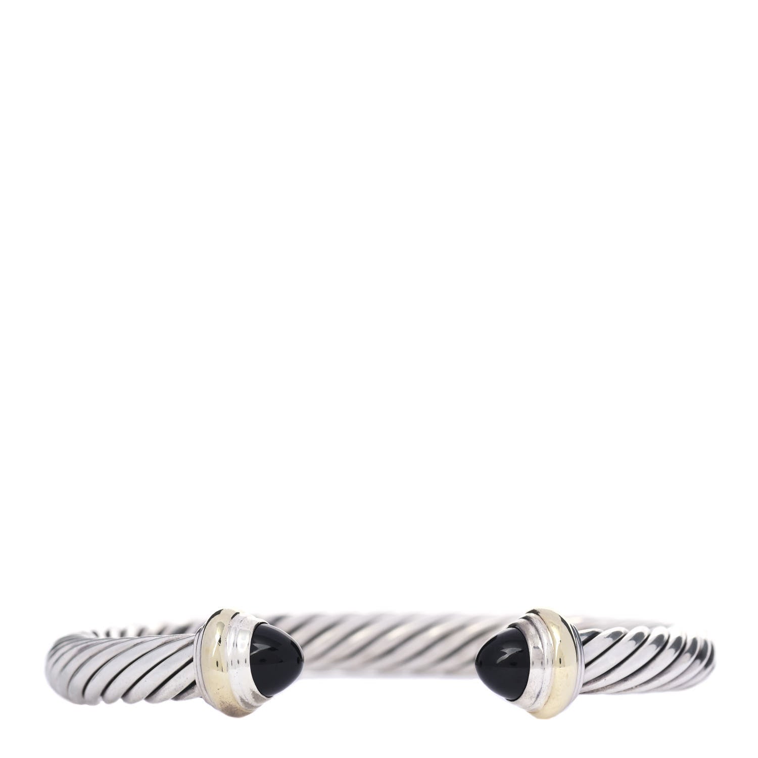 David Yurman Sterling Silver 14K Yellow Gold Black Onyx 7mm Cable Classics Bracelet 1 of 4