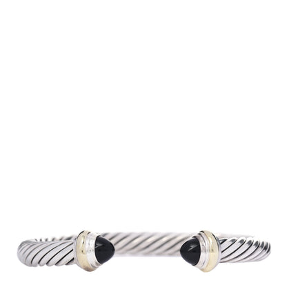 David Yurman Sterling Silver 14K Yellow Gold Black Onyx 7mm Cable Classics Bracelet 1 of 4