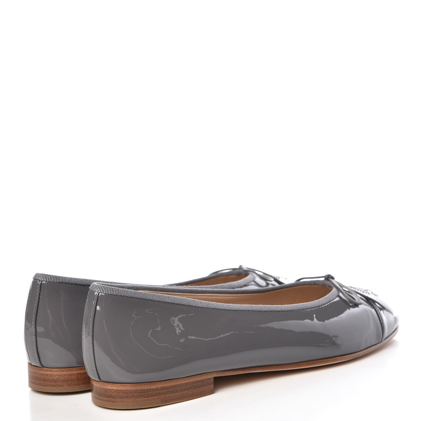 Patent Calfskin CC Cap Toe Ballerina Flats 39.5 Dark Grey