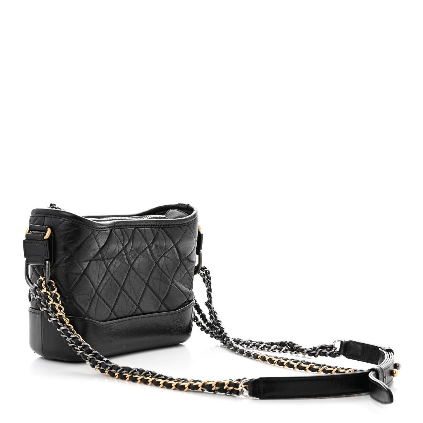 Aged Calfskin Quilted Small Gabrielle Hobo Black