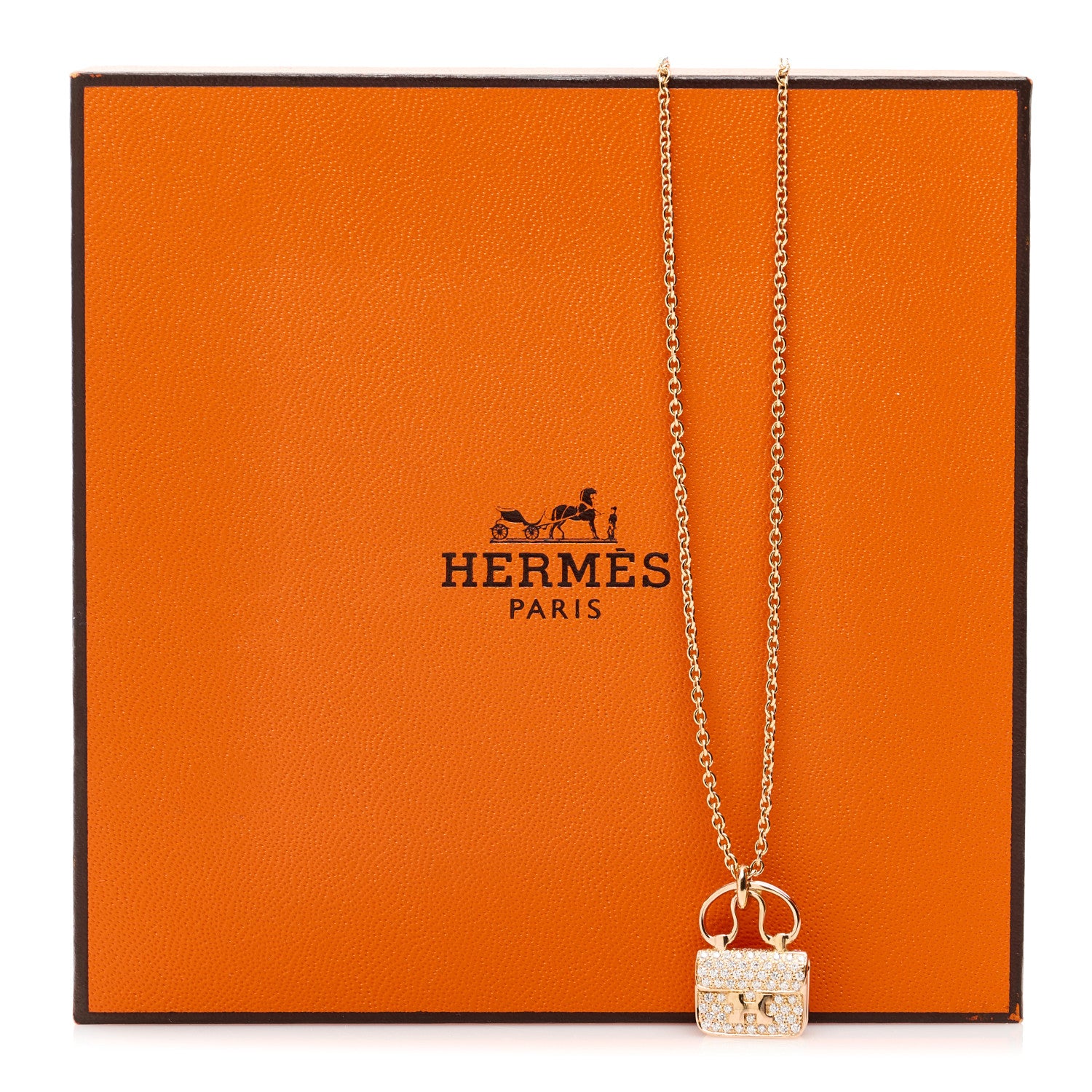 Hermes 18K Rose Gold Diamond Constance Amulette Pendant Necklace 6 of 6