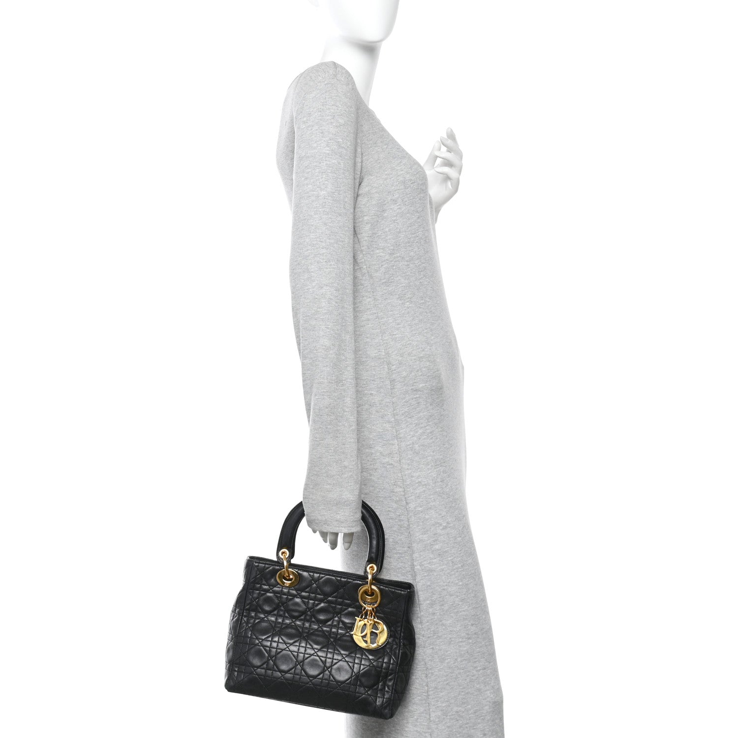 Christian Dior Lambskin Cannage Medium Lady Dior Black 2 of 9