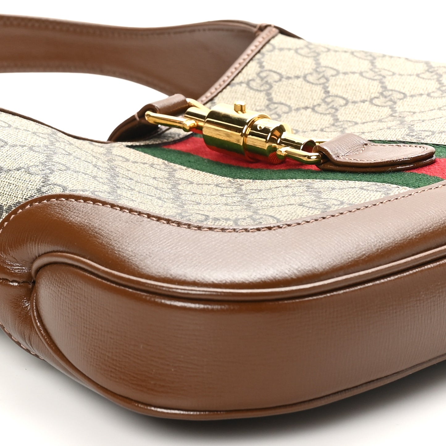 GG Supreme Monogram Azalea Calfskin Web Small Jackie 1961 Hobo Beige Ebony Brown Sugar