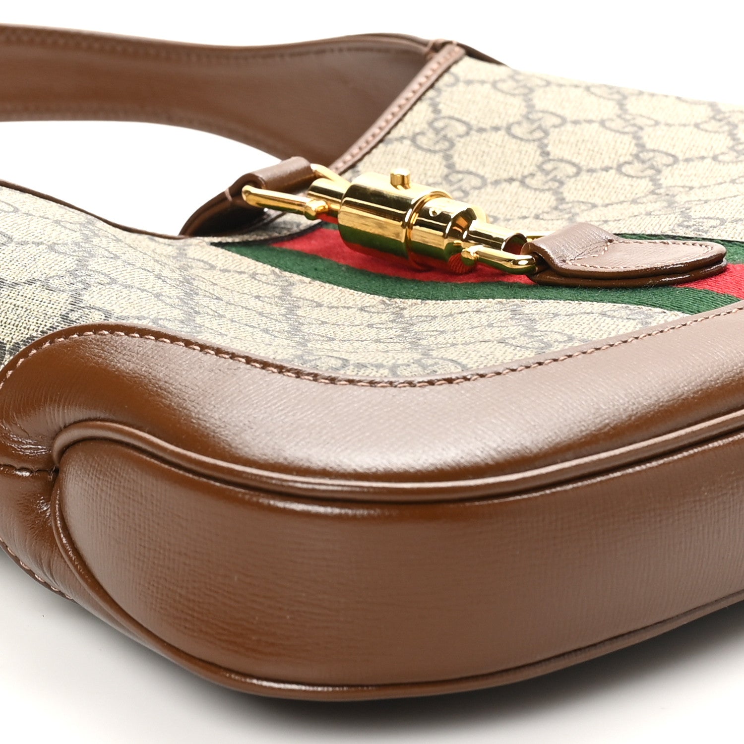 Gucci GG Supreme Monogram Azalea Calfskin Web Small Jackie 1961 Hobo Beige Ebony Brown Sugar 9 of 10