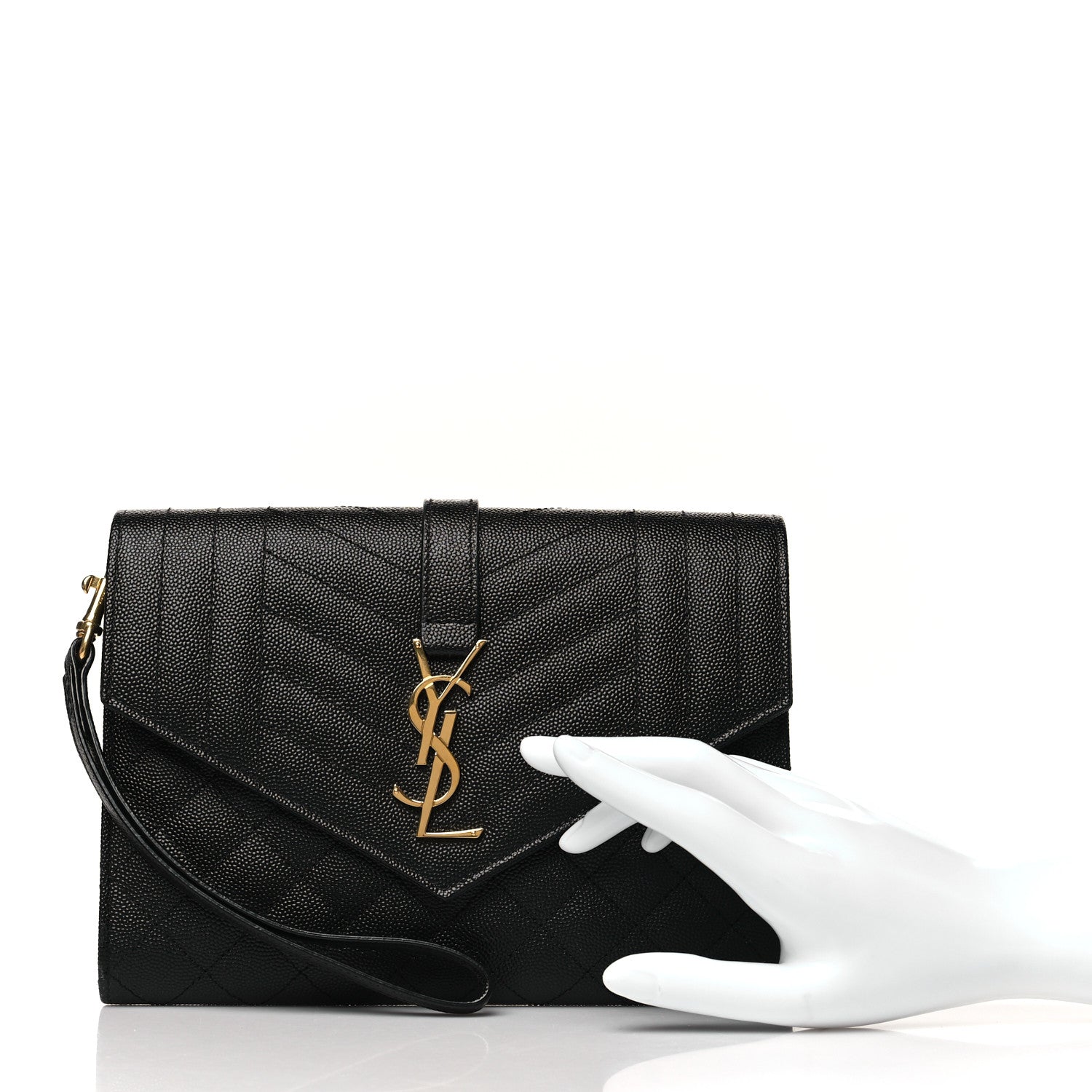 Saint Laurent Grain De Poudre Textured Mixed Matelasse Triquilt Monogram Clutch Black 2 of 9