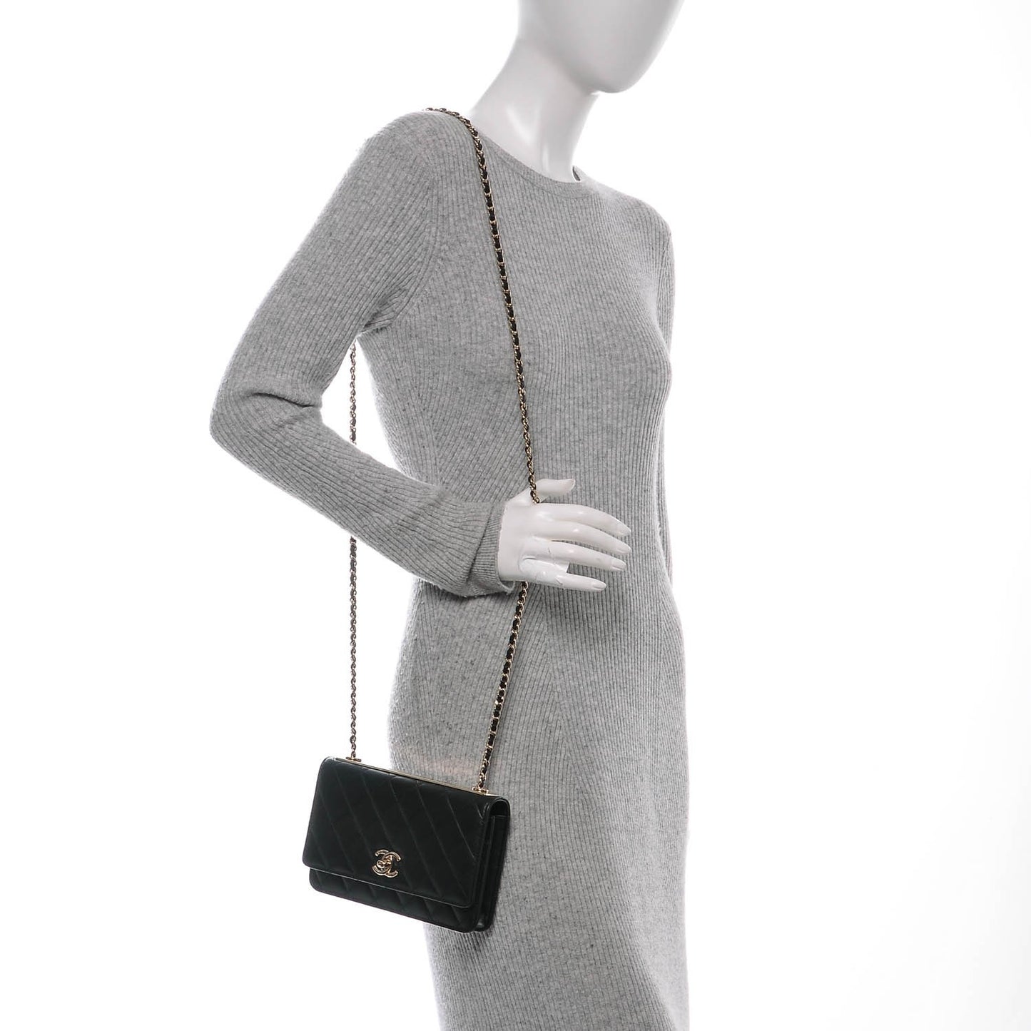 Lambskin Quilted Trendy CC Wallet On Chain WOC Black