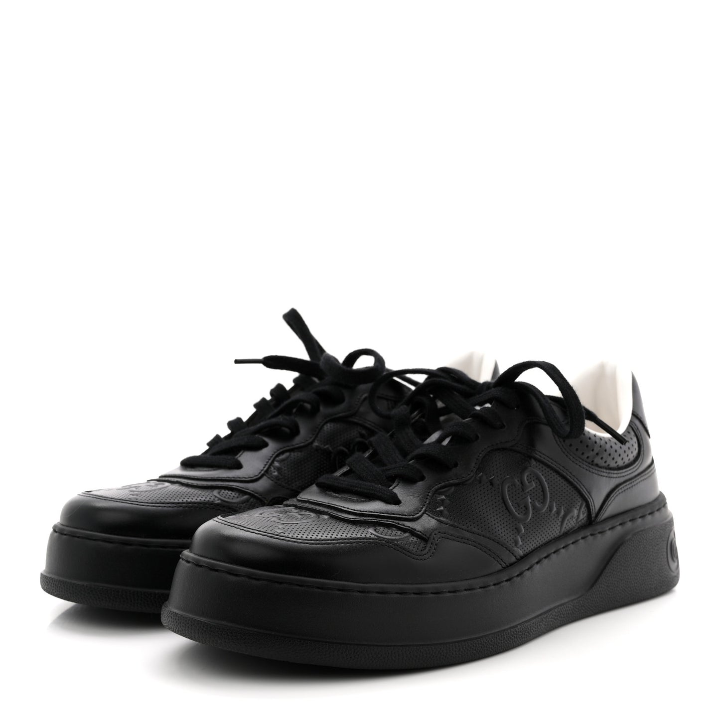Calfskin GG Tennis Embossed Perforated Mens Interlocking G 55mm Sneakers 9 Black