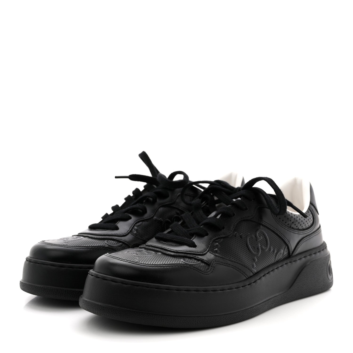 Gucci Calfskin GG Tennis Embossed Perforated Mens Interlocking G 55mm Sneakers 9 Black 3 of 9