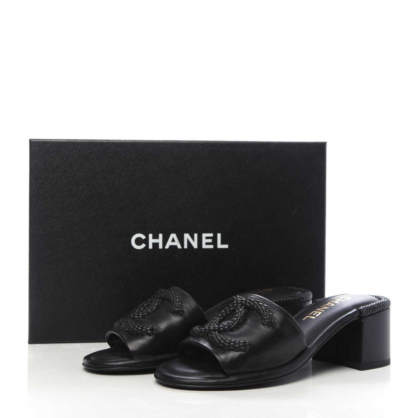 Lambskin CC Braided Mules 36 Black