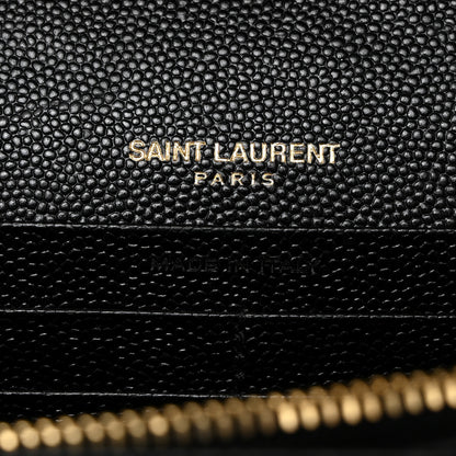 Saint Laurent Grain De Poudre Matelasse Chevron Monogram Chain Wallet Black 6 of 11