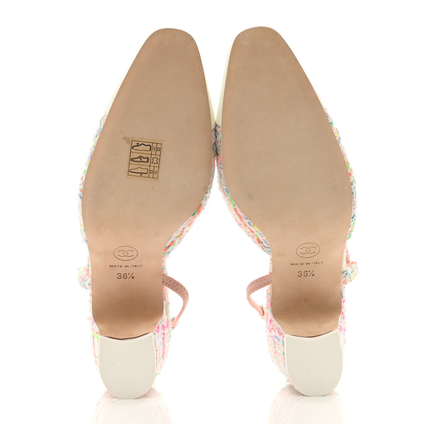 Tweed Lambskin Cap Toe CC Slingback Pumps 36.5 Pink White
