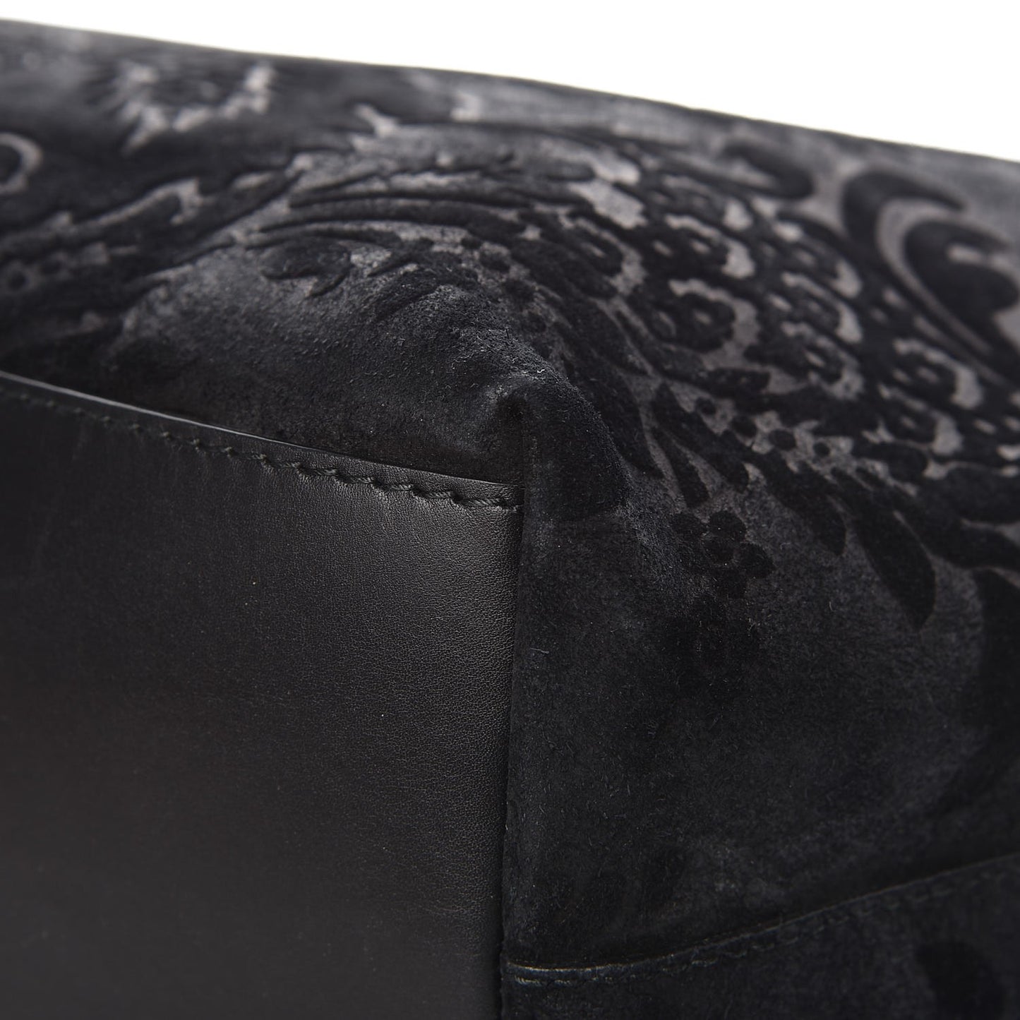 Nubuck Brocade Medium Soft Stirrup Tote Black