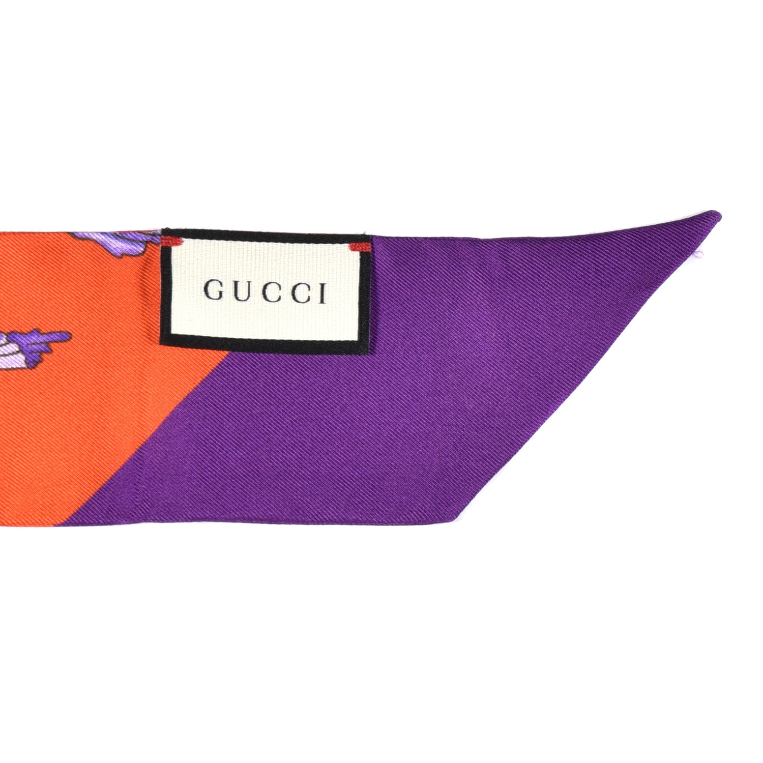 Gucci Silk Floral Neck Bow Scarf Orange Purple 4 of 4