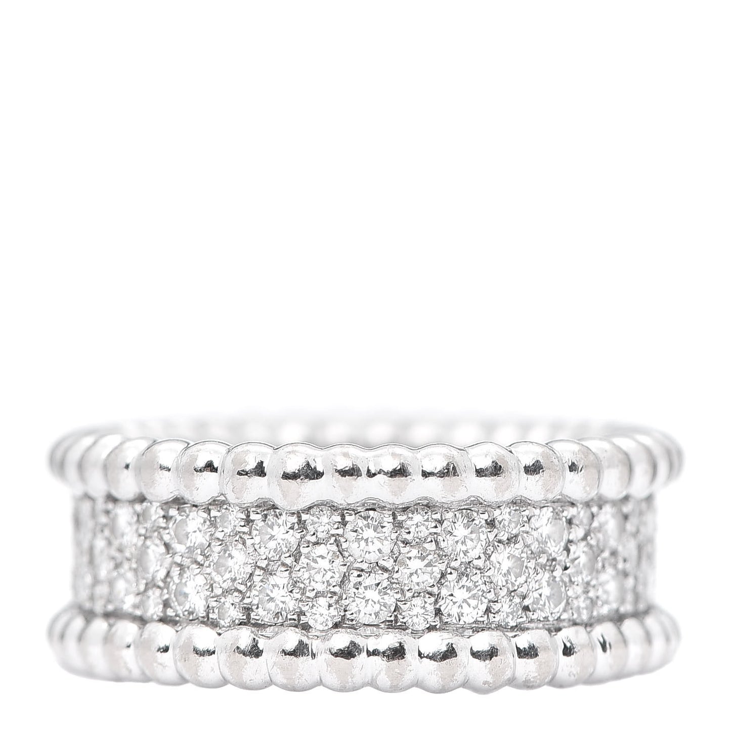 18K White Gold Diamond Perlee 3-Row Ring 50 5.25
