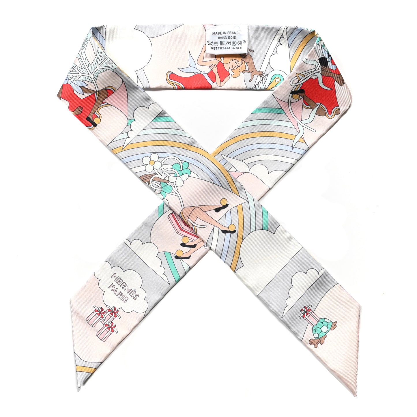Silk Carres Volants Twilly Grenadine Gris Perle Rose Pale