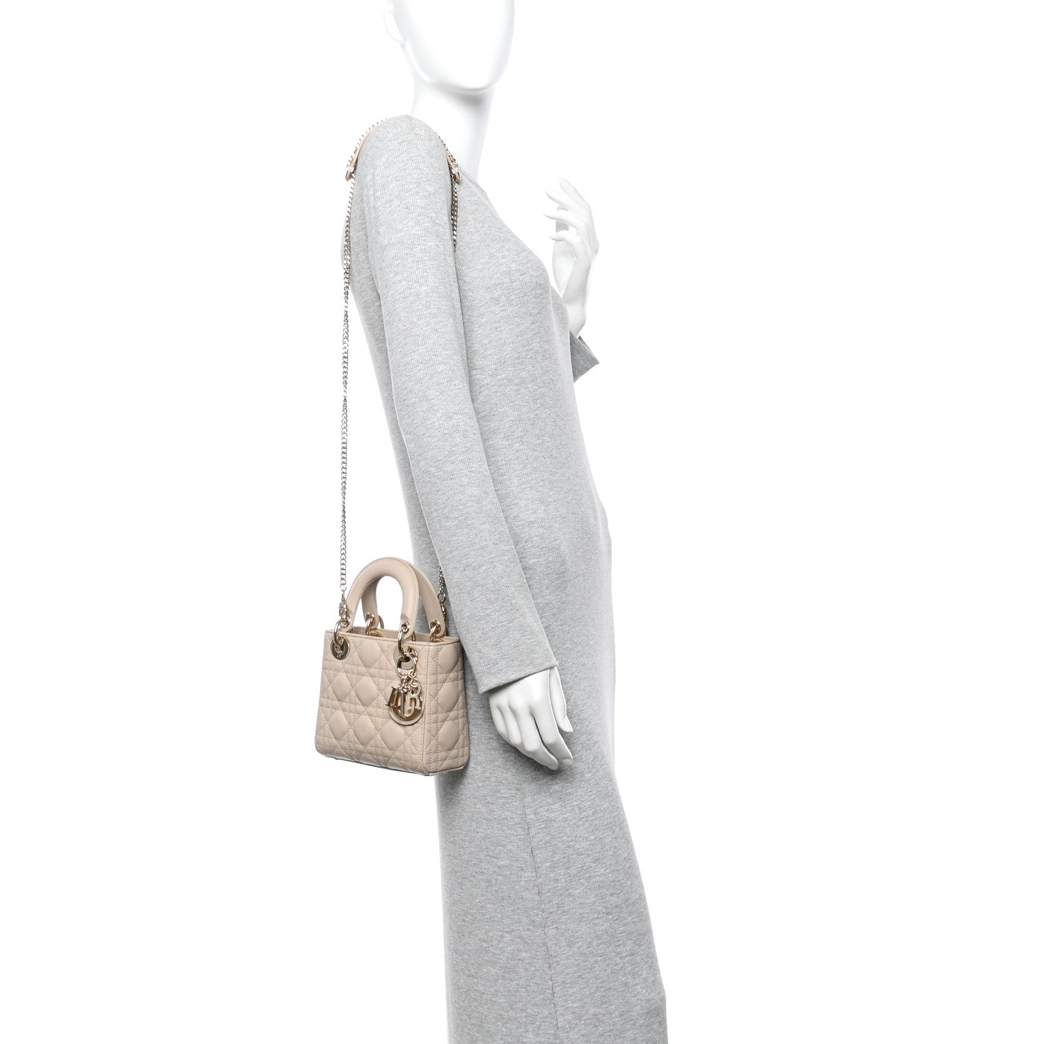 Christian Dior Lambskin Cannage Mini Lady Dior Sand 2 of 14