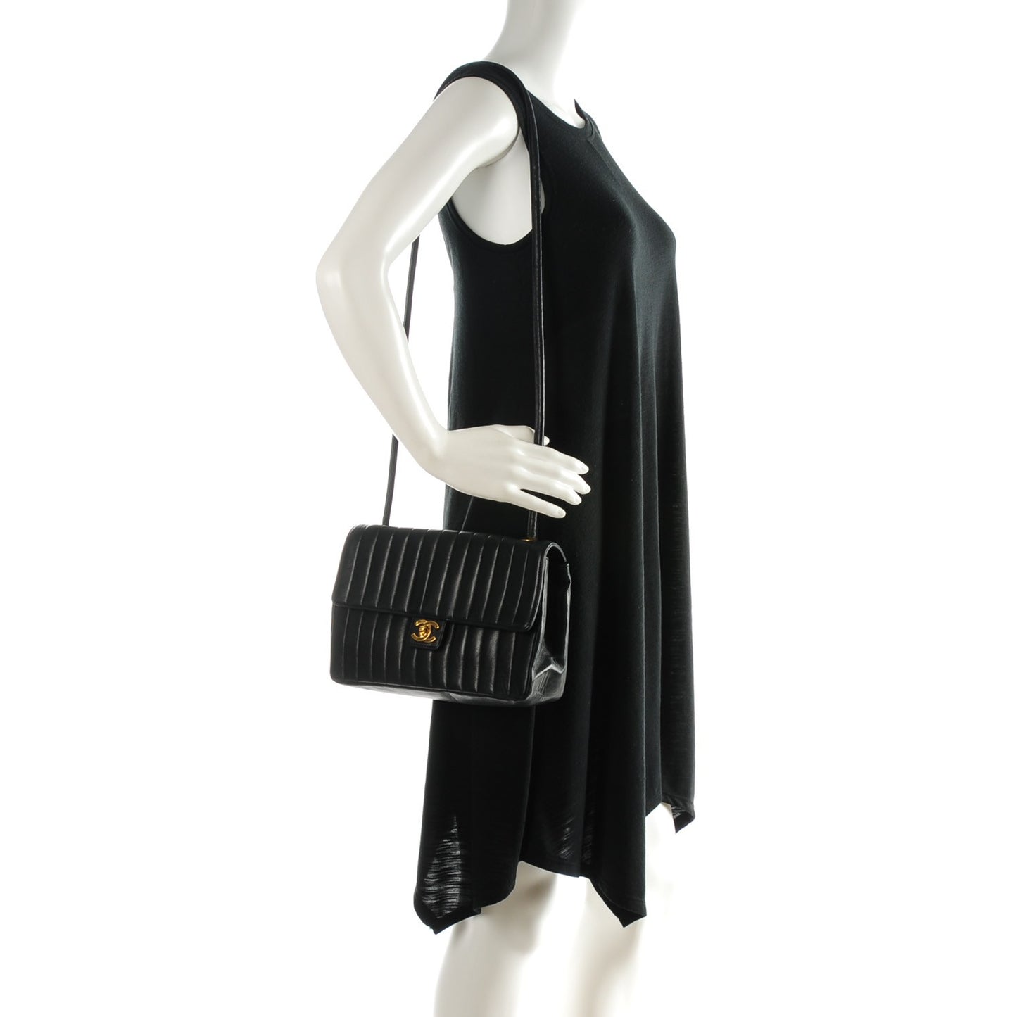 Lambskin Vertical Quilt Small Flap Black