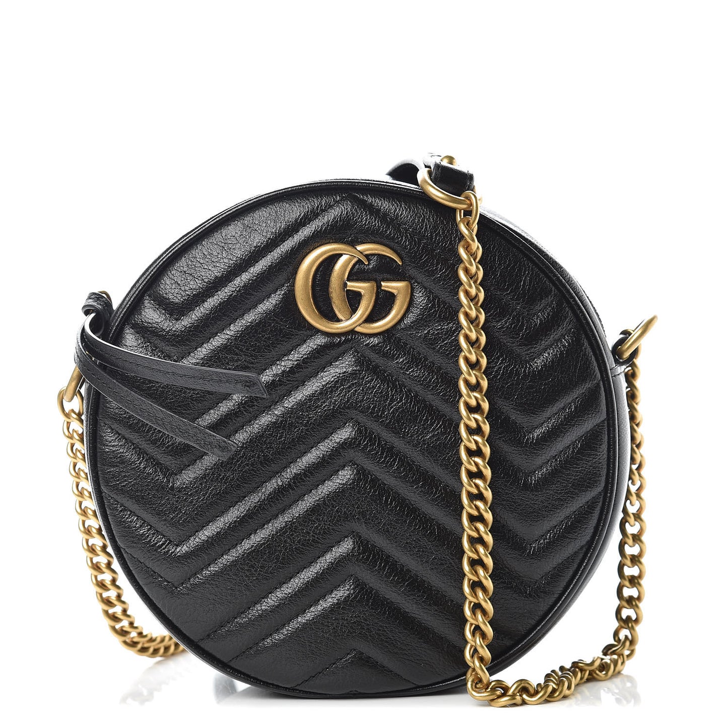Azalea Calfskin Matelasse Heart Mini GG Marmont Round Shoulder Bag Black