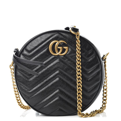 Gucci Azalea Calfskin Matelasse Heart Mini GG Marmont Round Shoulder Bag Black 1 of 8