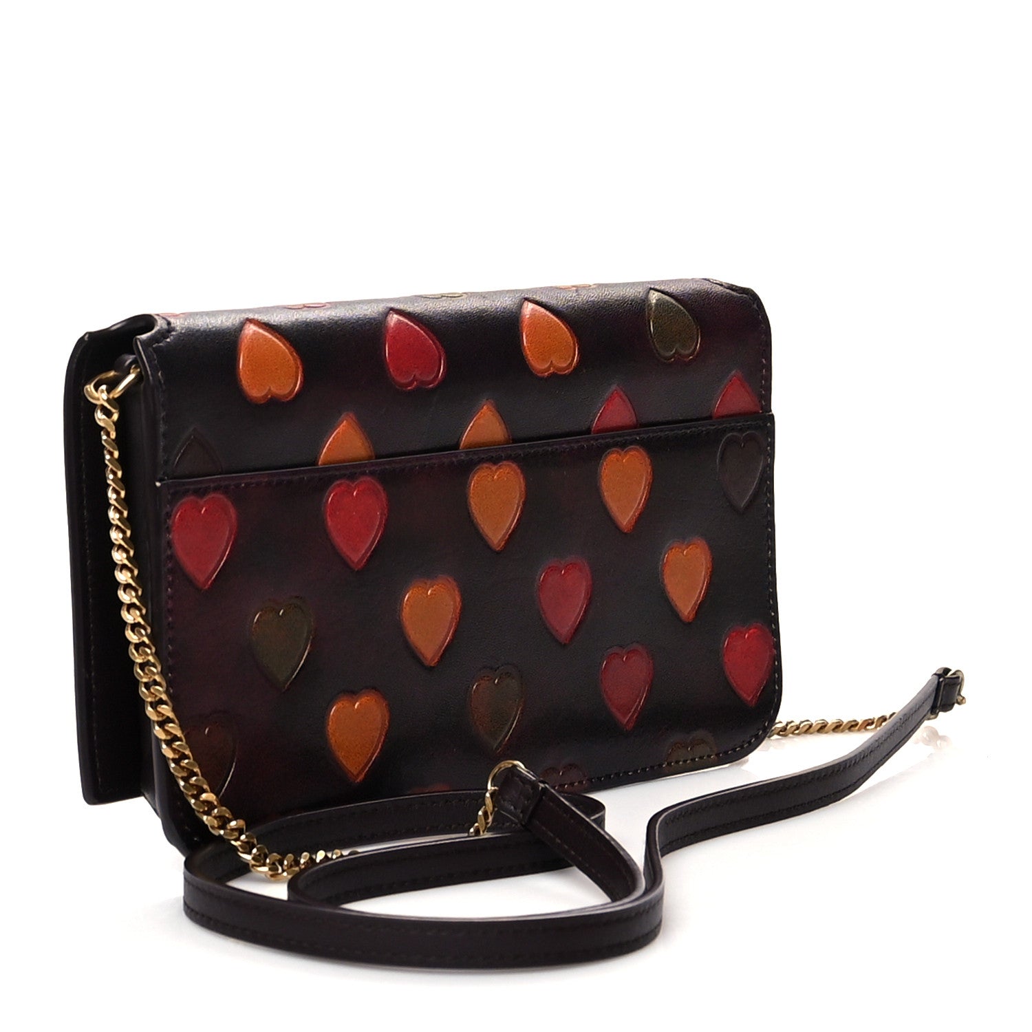 Saint Laurent Lambskin Heart Embossed Monogram Chain Wallet Vintage Cognac 3 of 9