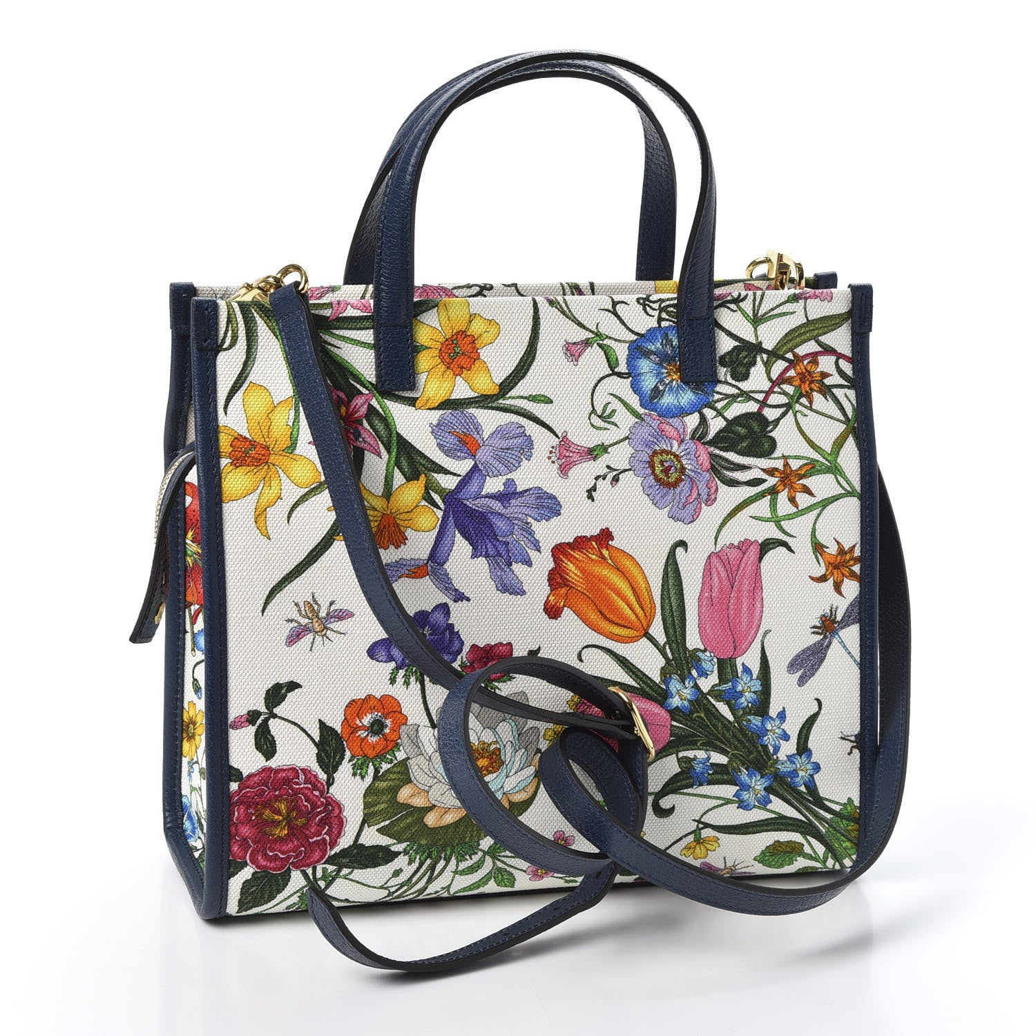 Gucci Canvas Medium Flora Tote White Multicolor Blue Agata 2 of 9