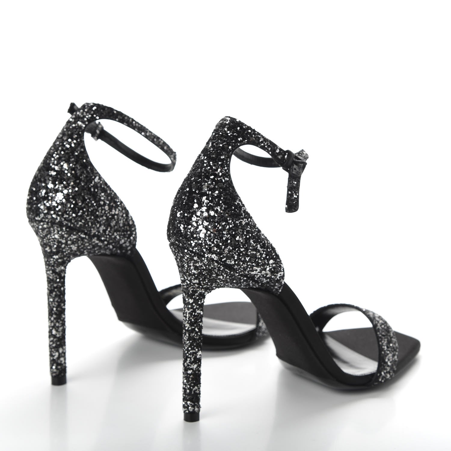 Saint Laurent Glitter Amber 105 Ankle Strap Sandals 39 Black 4 of 14