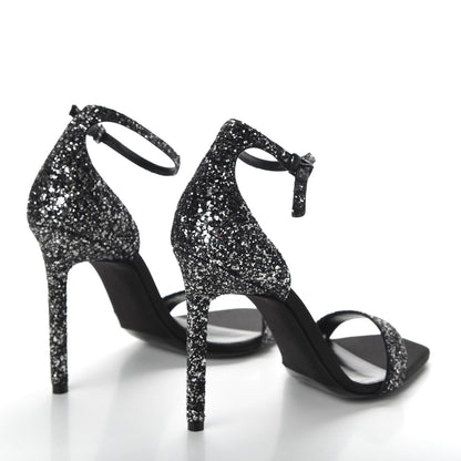 Saint Laurent Glitter Amber 105 Ankle Strap Sandals 39 Black 4 of 14