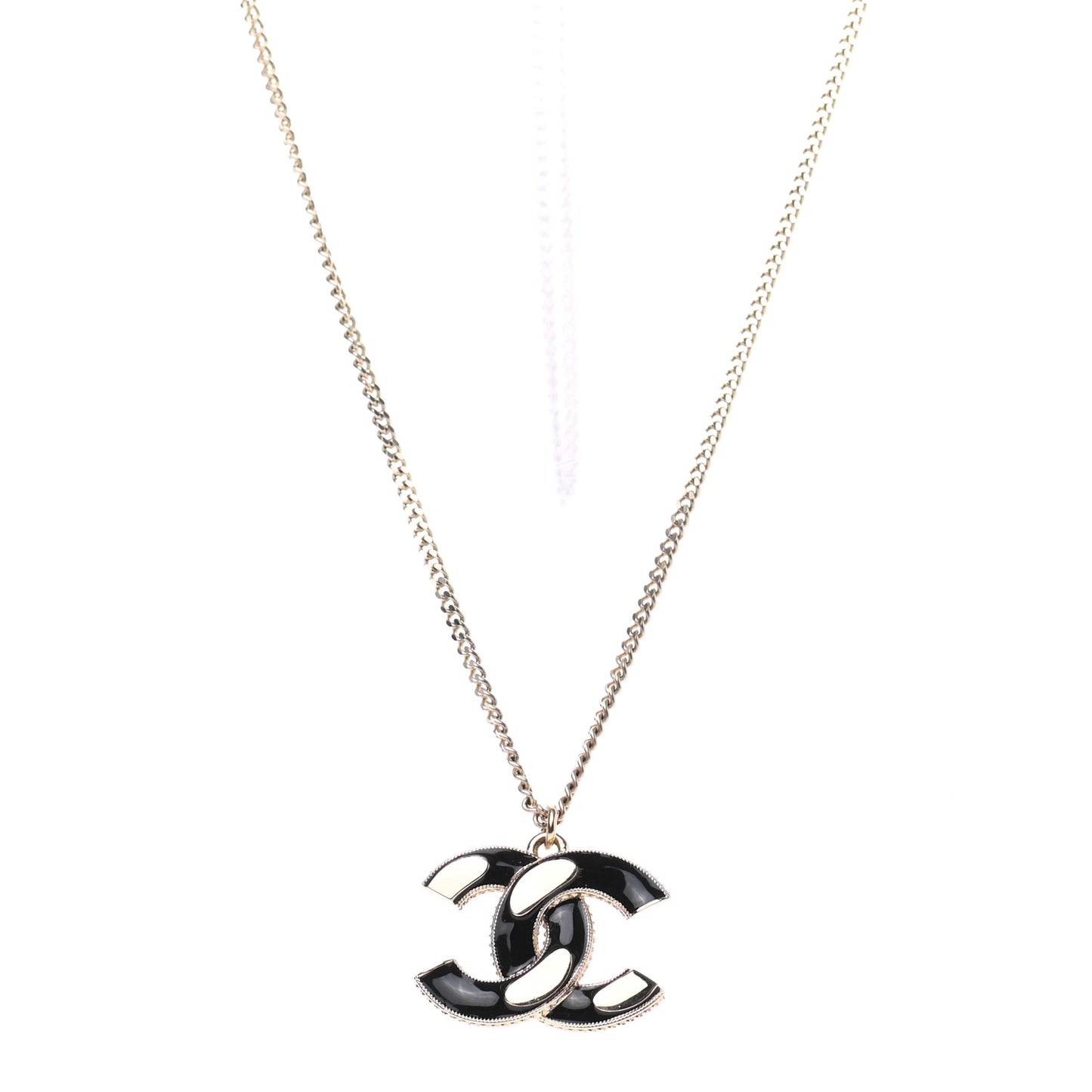 Enamel CC Pendant Necklace Black Light Gold
