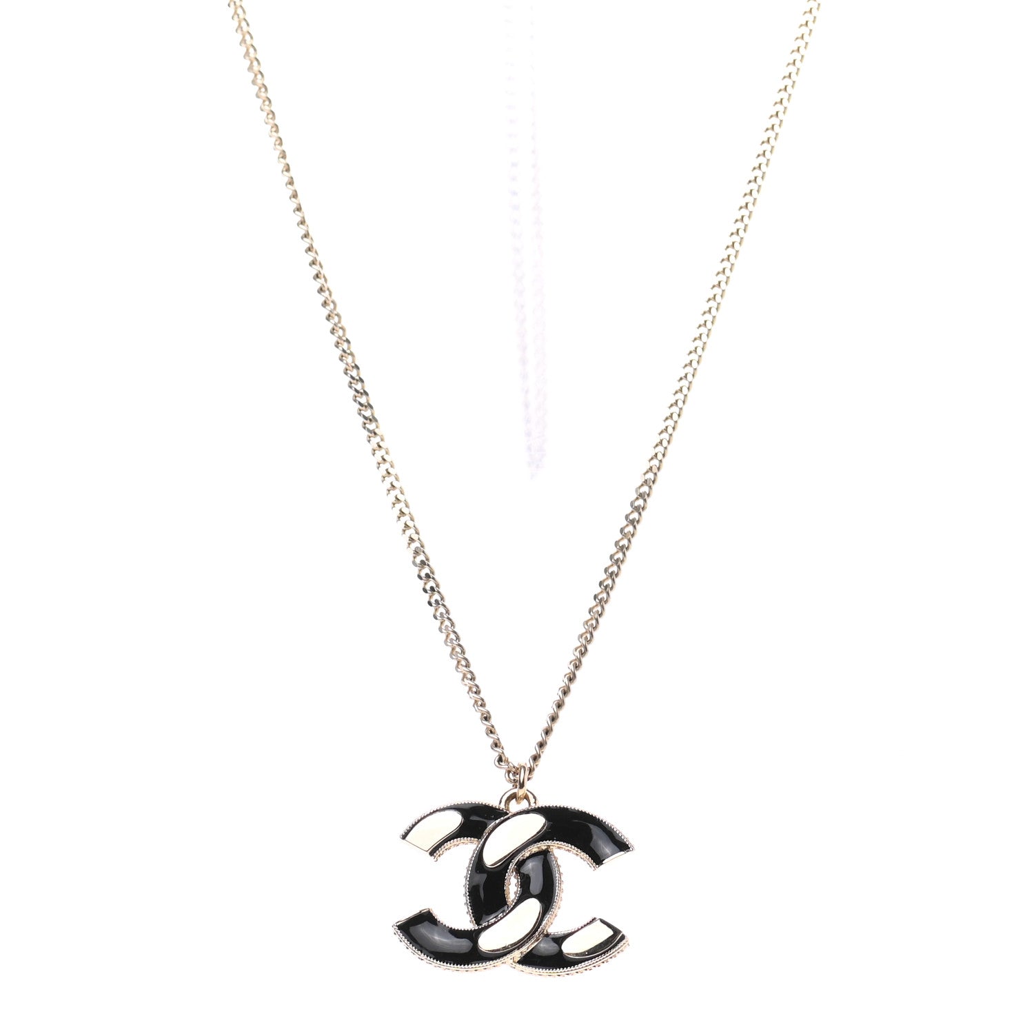 Chanel Enamel CC Pendant Necklace Black Light Gold 1 of 5