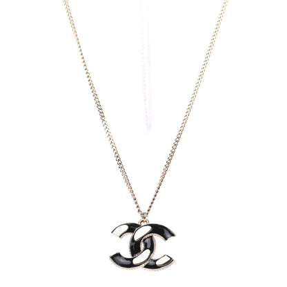 Chanel Enamel CC Pendant Necklace Black Light Gold 1 of 5