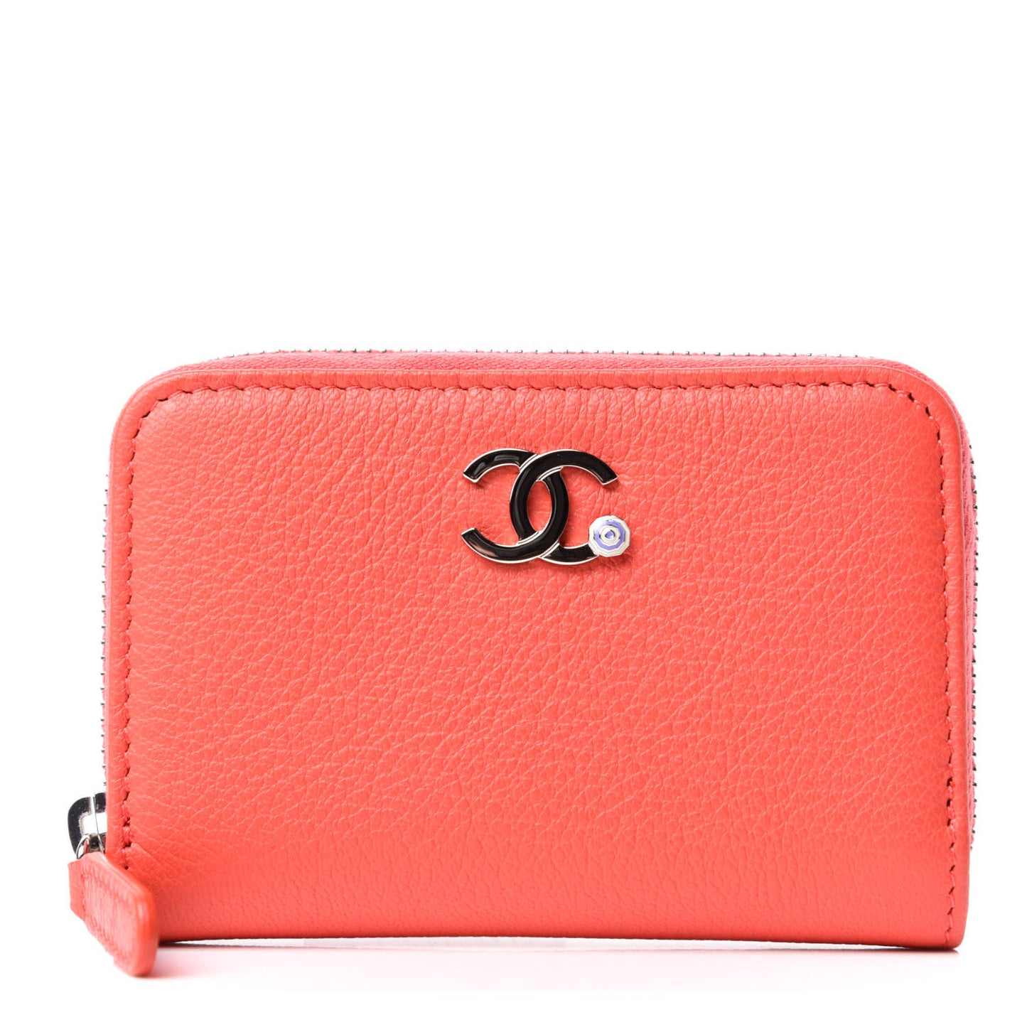 Goatskin Camellia Zip Coin Purse Coral